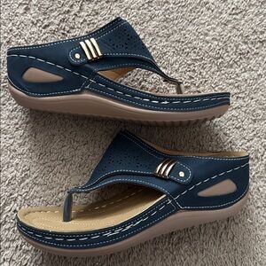 Navy blue and Tan Sandals with Cutout Design